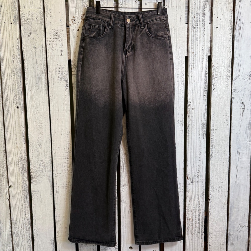 JEANS Black Wash Fade Wide Leg High Waist Women's Small 26"x29" Grunge  Skater‎